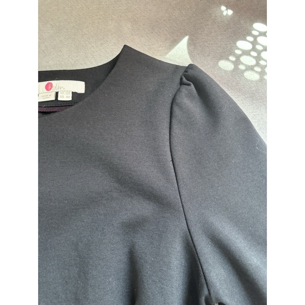 Boden Womens Peplum Puff Sleeve Top Size 12 Tie Waist Minimalist Office Siren - Picture 9 of 11